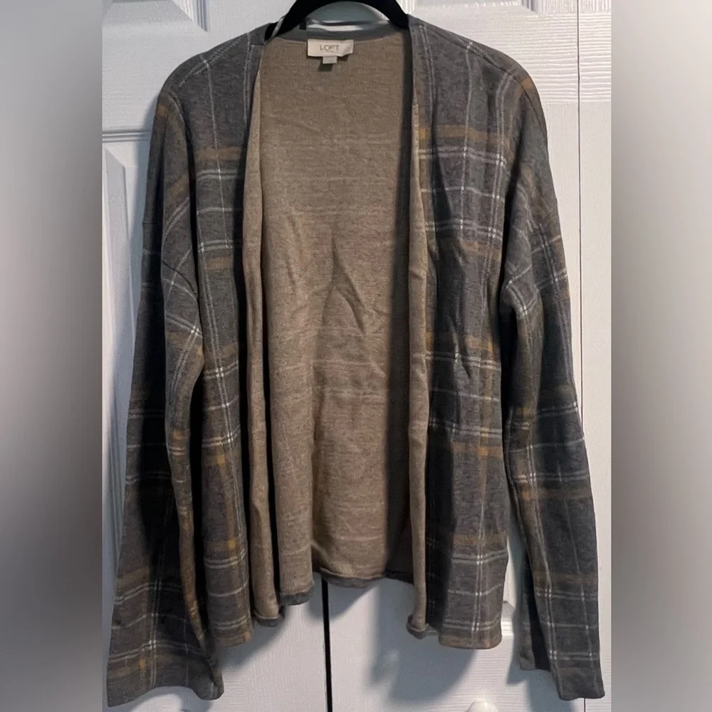 Women's LOFT Outlet Gray and Yellow Open Cardigan Sweater